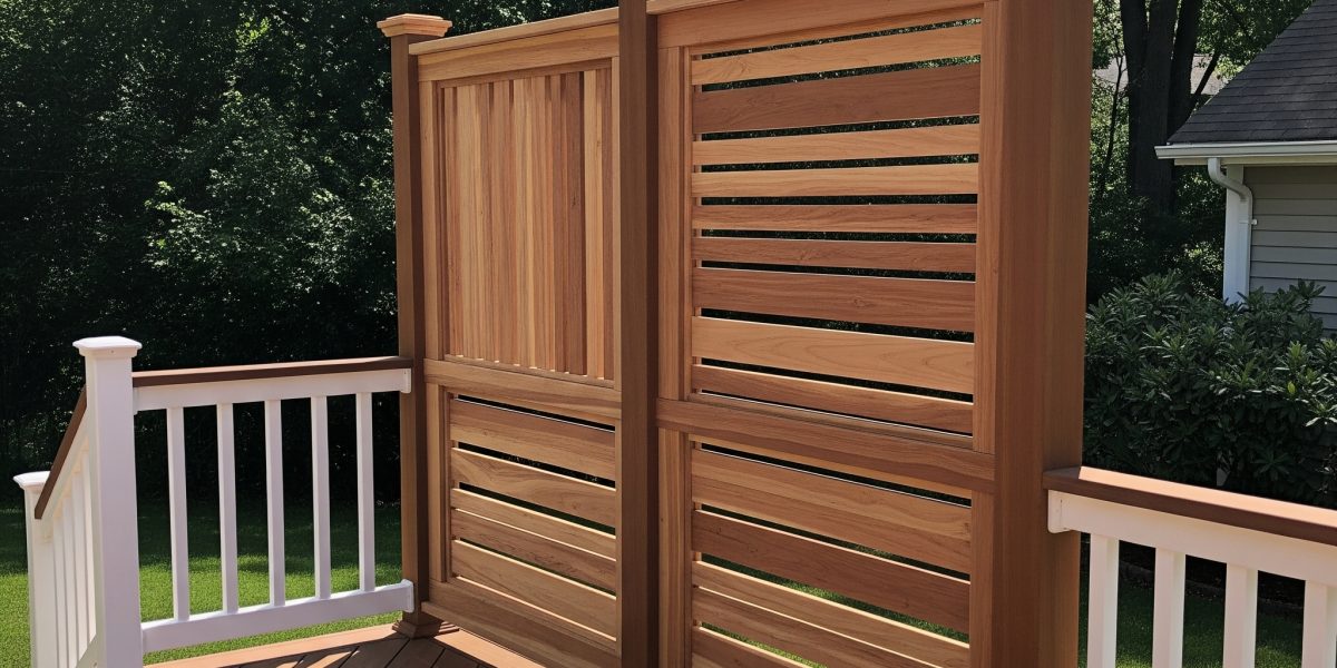 Custom privacy screen built onto a composite deck in Long Island by Eled Decking